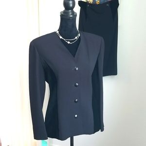 VALENTINO BOUTIQUE Vintage S606 Black Skirt Suit with Velvet Inset Size 10 NWT!!